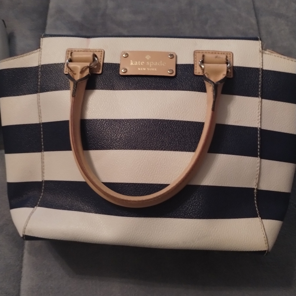 Kate Spade blue and white stripe leather handbag